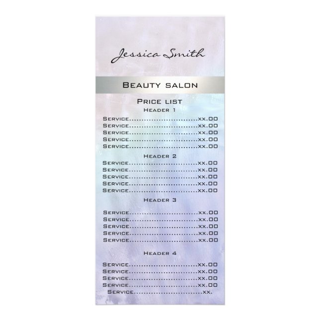 Elegant modern luxury pearl holographic menu card (Front)