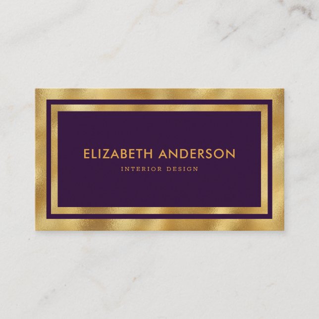 Elegant Modern Luxury Purple and Gold Business Card (Front)