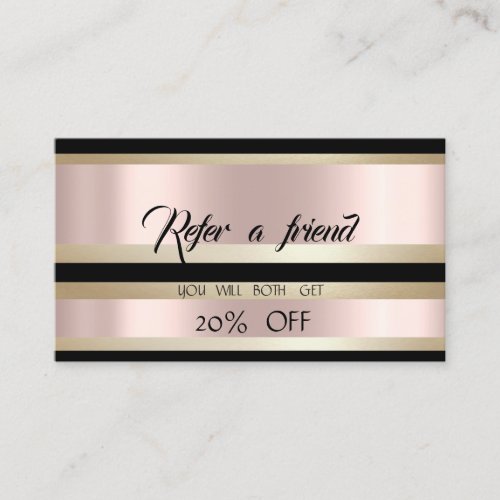 Elegant Modern Luxury Striped Rose Gold Referral Card