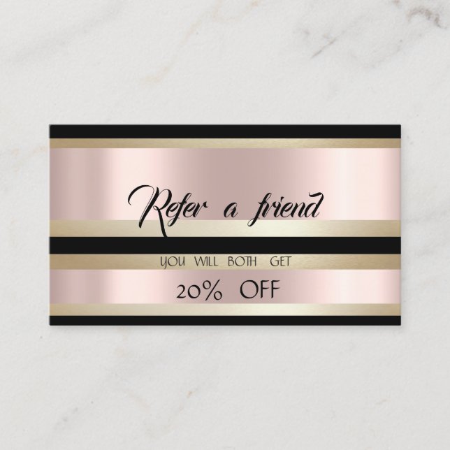 Elegant Modern Luxury Striped Rose Gold Referral Card (Front)