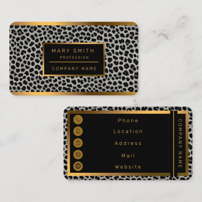 Elegant Modern Luxury White Leopard Collection Business Card (Front/Back)