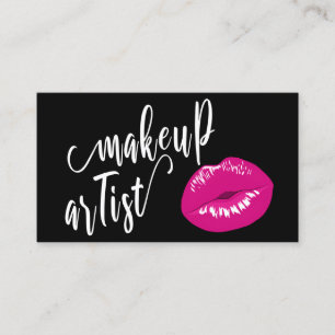 Elegant modern magenta pink lips makeup artist business card