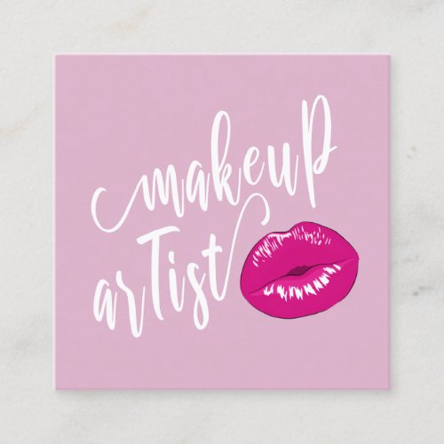 Elegant modern magenta purple lips makeup artist square business card