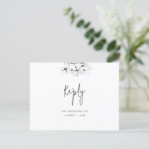 Elegant Modern Magnolias Wedding RSVP Meal Choice Invitation Postcard