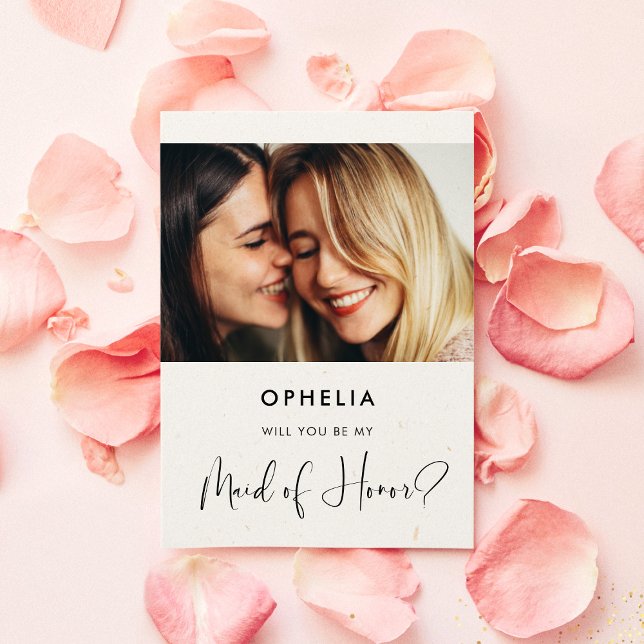 Elegant modern Maid of Honor proposal photo card (Creator Uploaded)