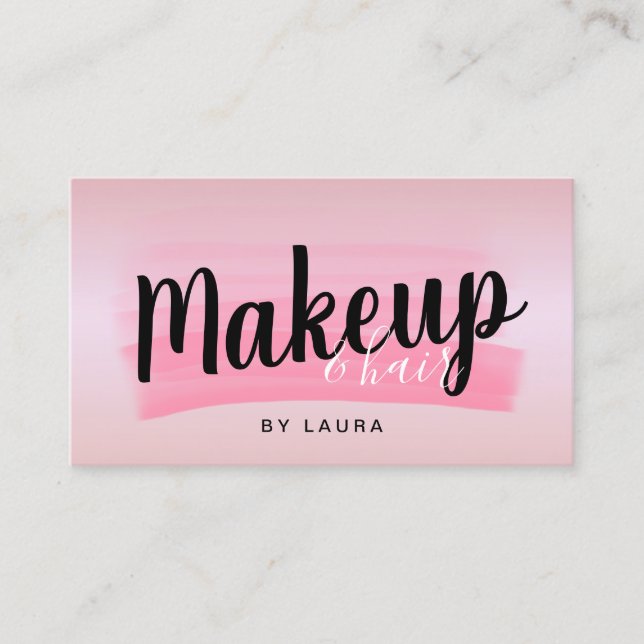 Elegant modern makeup & hair rose gold brushstroke business card (Front)