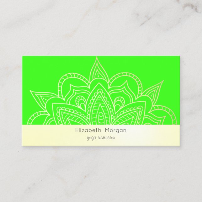 Elegant Modern Mandala Neon Green Business Card (Front)