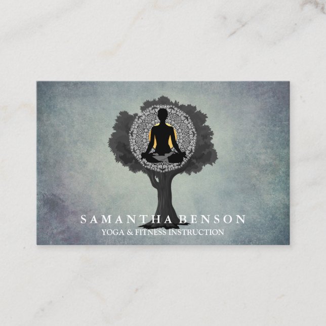 Elegant Modern Mandala Yoga Pose Tree Logo Art Business Card (Front)