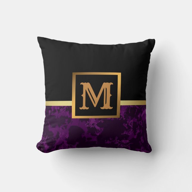 Elegant Modern Marble Black Gold Throw Pillow (Front)