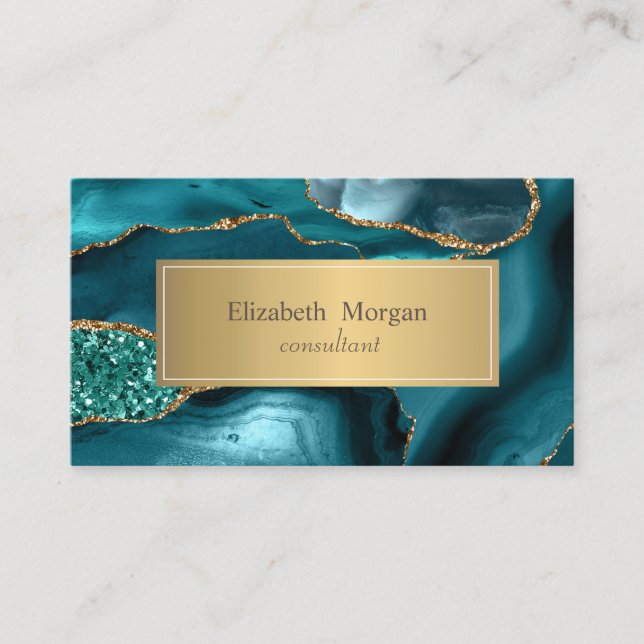 Elegant Modern Marble Gold Emerald Green Business Card (Front)