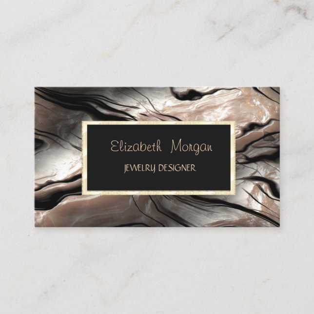 Elegant Modern Marble, Gold Frame Jewelry Designer Business Card (Front)