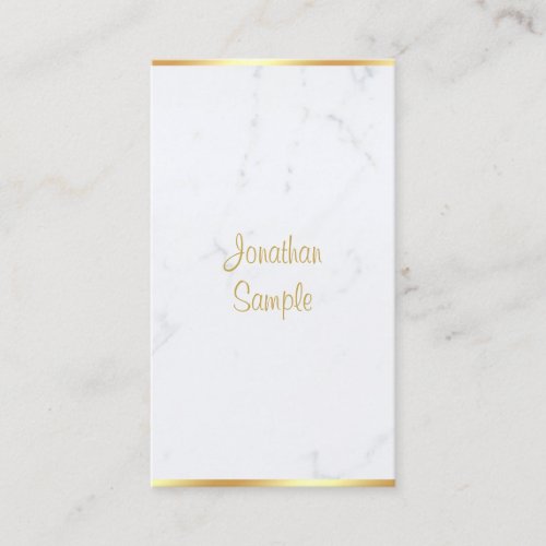 Elegant Modern Marble Gold Handwritten Script Top Business Card