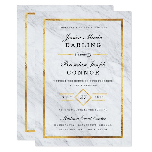 Elegant Modern Marble & Gold Wedding Invitations