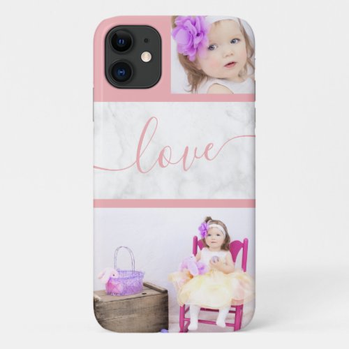 Elegant modern marble pink custom photo love text iPhone 11 case