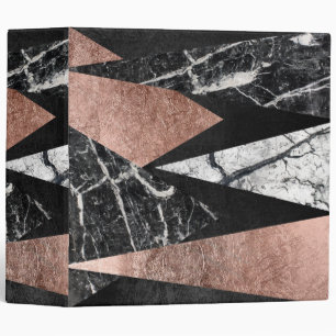 Elegant Modern Marble, Rose Gold, & Black Triangle 3 Ring Binder