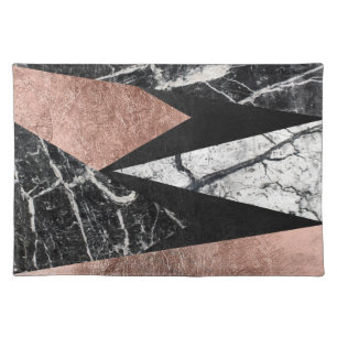 Elegant Modern Marble, Rose Gold, & Black Triangle Placemat