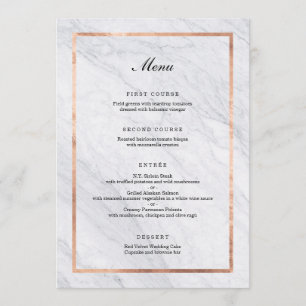 Elegant Modern Marble & Rose Gold Wedding Menu