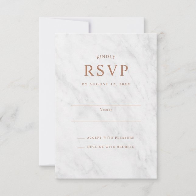 Elegant Modern Marble Rose Gold Wedding RSVP Card (Front)
