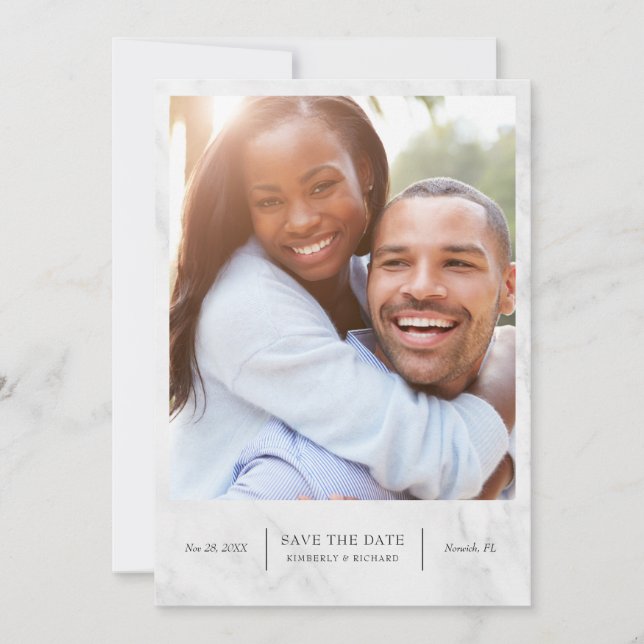 Elegant Modern Marble Trendy Save The Date Card (Front)