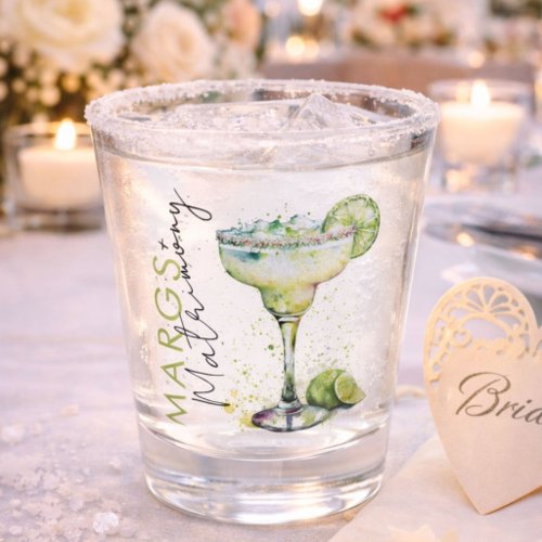 Elegant Modern Margs and Matrimony Bridal Shower Shot Glass
