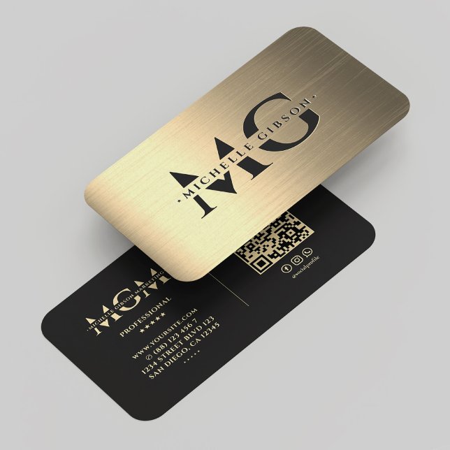 Elegant Modern Marketing Black Faux Gold Monogram  Business Card (Elegant Modern Marketing Black Gold Monogram Business Card
)