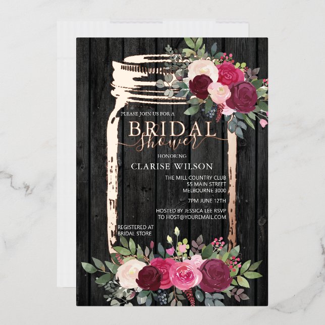 Elegant Modern Mason Jar Bridal Shower Foil Invitation (Envelope)