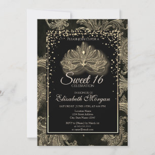 Elegant Modern Masque Floral Damask Sweet 16 Invitation