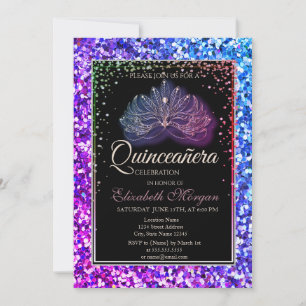Elegant Modern Masque,Sequins Quinceanera Invitation