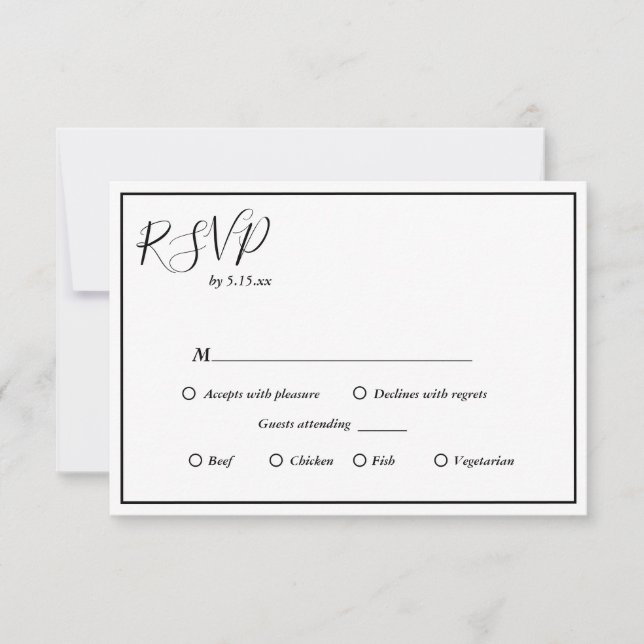 Elegant Modern Menu Choice Wedding RSVP Card (Front)