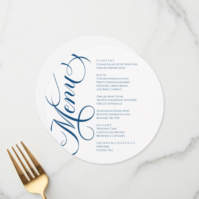 Elegant modern Menu White and Blue Navy (Front/Back In Situ)