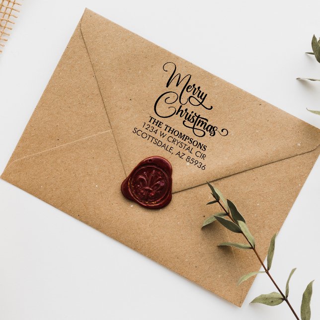 Elegant Modern Merry Christmas Custom Family Self-inking Stamp (Creator Uploaded)