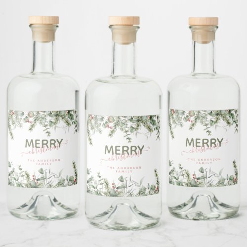 Elegant Modern Merry Christmas Family Name Wine La Liquor Bottle Label