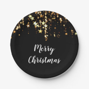 elegant modern Merry Christmas gold stars Paper Plates