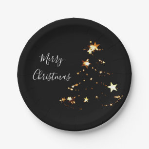 elegant modern Merry Christmas gold stars Paper Plates
