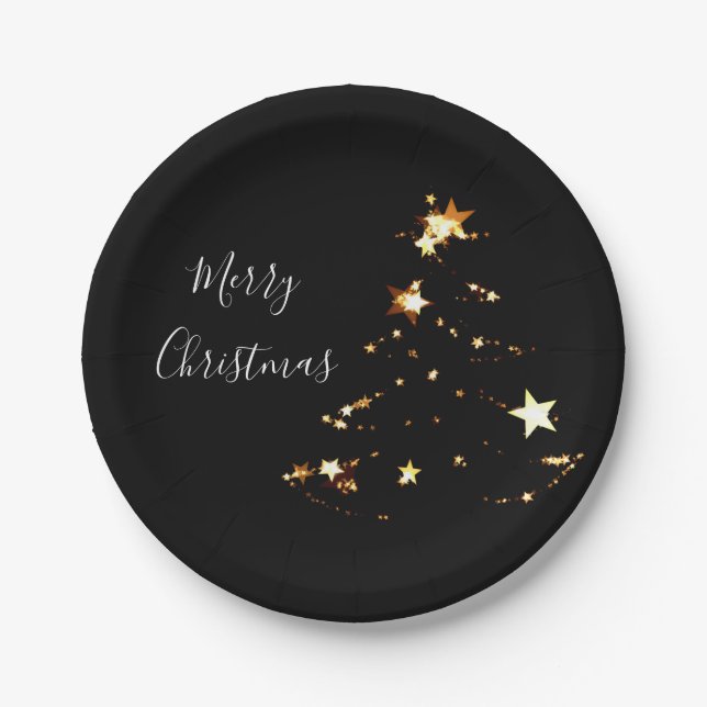 elegant modern Merry Christmas gold stars Paper Plates (Front)