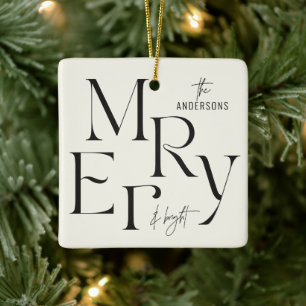 Elegant modern merry Christmas photo typography Ceramic Ornament