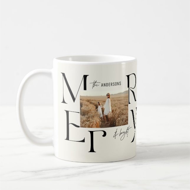 Elegant modern merry Christmas photo typography Coffee Mug (Left)