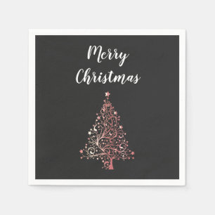 elegant modern Merry Christmas rose gold tree Paper Napkins