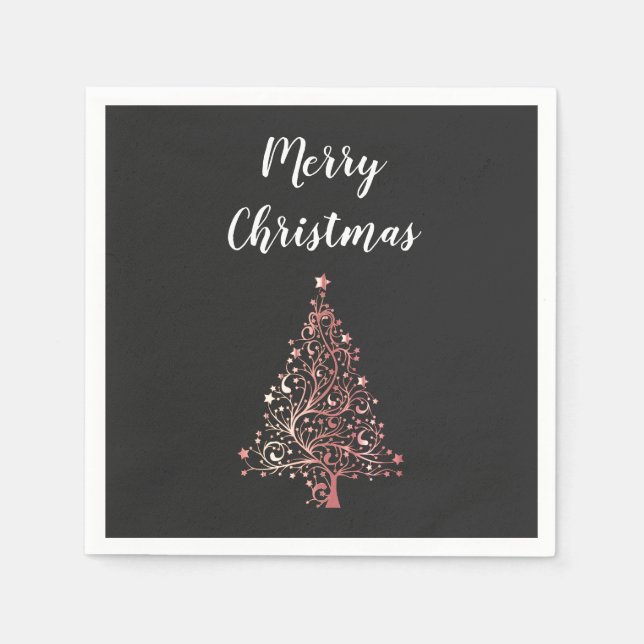 elegant modern Merry Christmas rose gold tree Paper Napkins (Front)