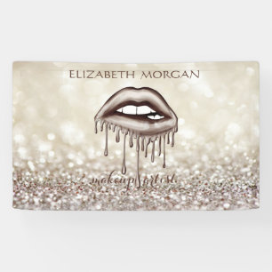 Elegant Modern Metallic Dripping Lips, Bokeh Banner
