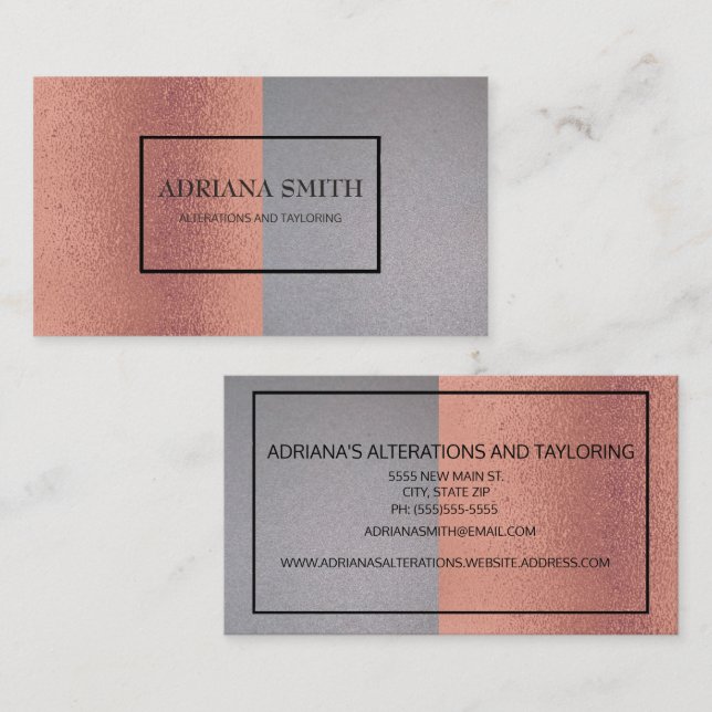 Elegant Modern Metallic Rose Gold Silver Business Card (Front/Back)