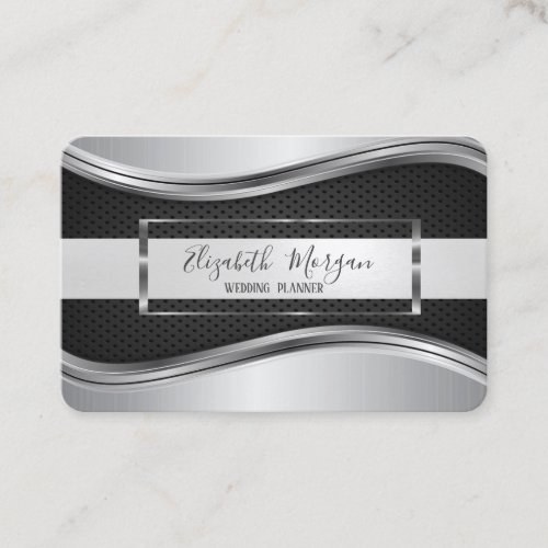 Elegant Modern Metallic Silver Black Frame Business Card
