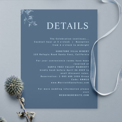 Elegant Modern Minimal Blue Wedding Details Enclosure Card