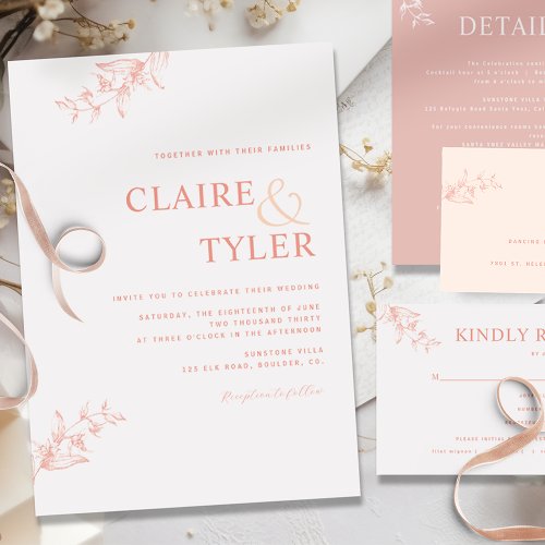 Elegant Modern Minimal Blush Pink Peach Wedding Invitation