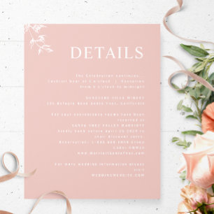 Elegant, Modern Minimal Blush Pink Wedding Details Enclosure Card