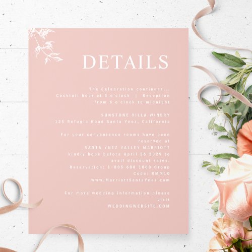 Elegant Modern Minimal Blush Pink Wedding Details Enclosure Card