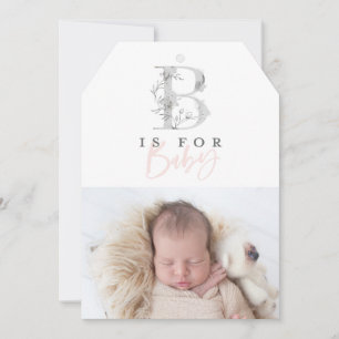 Elegant modern minimal botanical photo newborn announcement