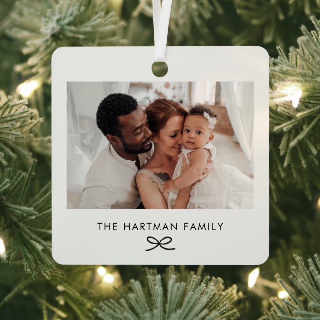 Elegant Modern Minimal Bow Family Photo Christmas Metal Ornament (Insitu)