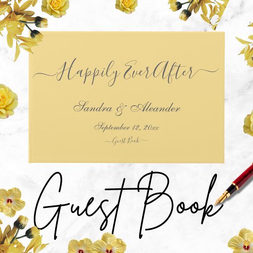 Elegant Modern Minimal Butter Yellow wedding Guest Book