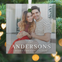 Elegant Modern Minimal | Christmas Couple Photo Glass Ornament